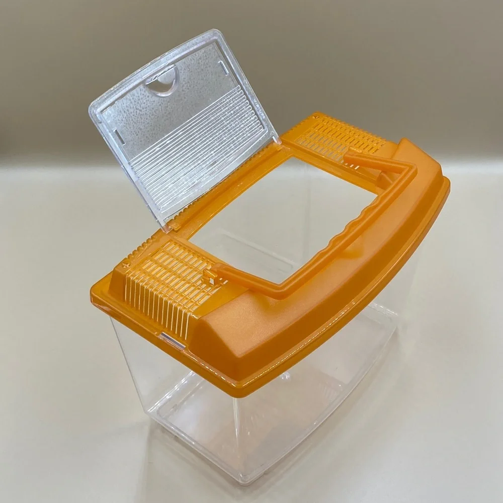 Clear Plastic Storage Container with Orange Lid pet, insect carrier, reptile.,
